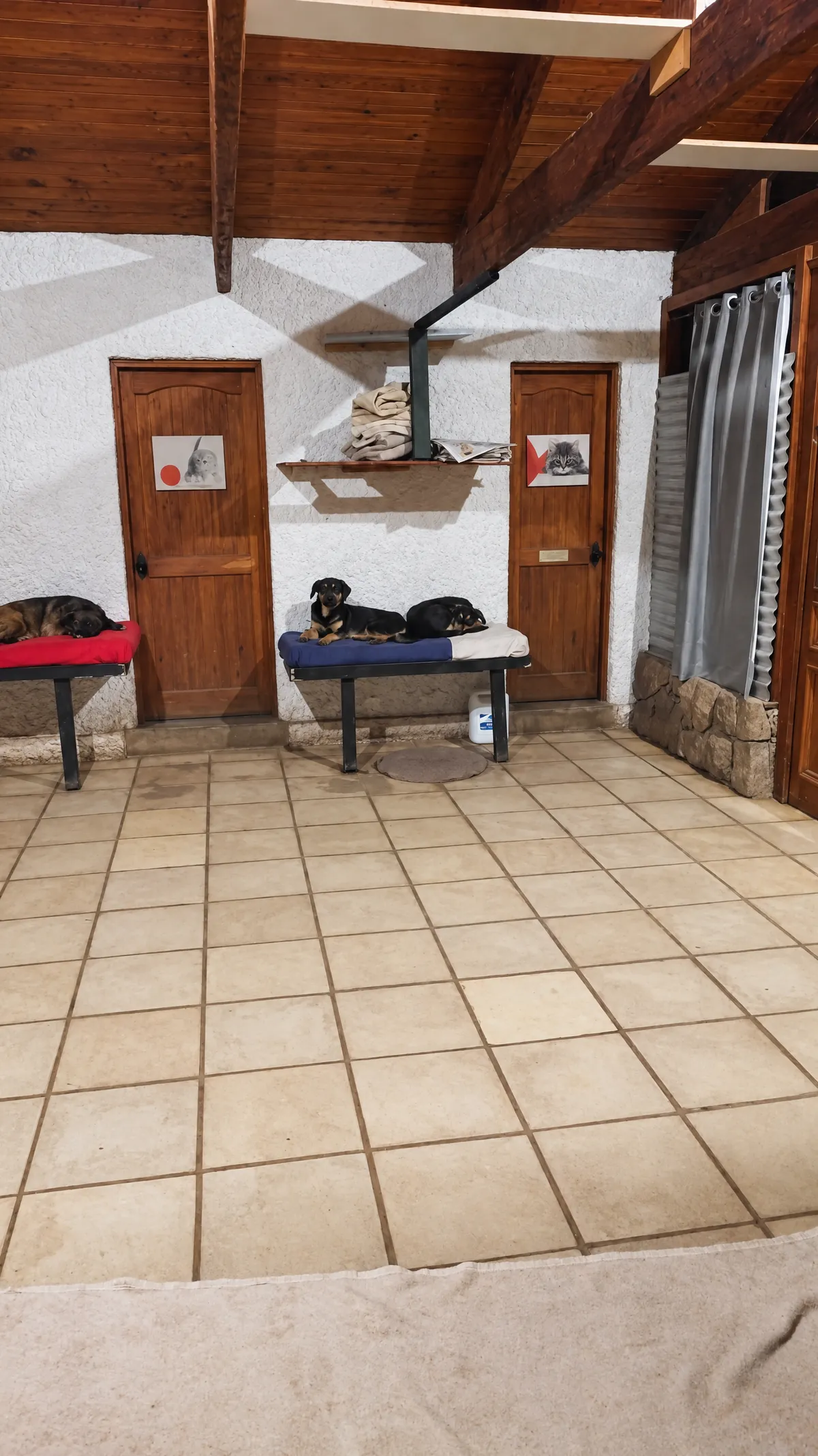 Indoor room at the hotel with tiled floor